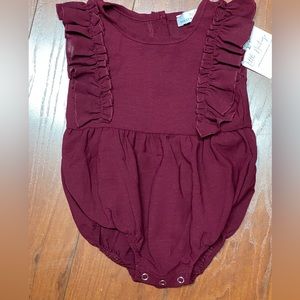 Bailey’s Blossoms 6-9 Months Wine Madeline Ruffle Front Bubble Romper